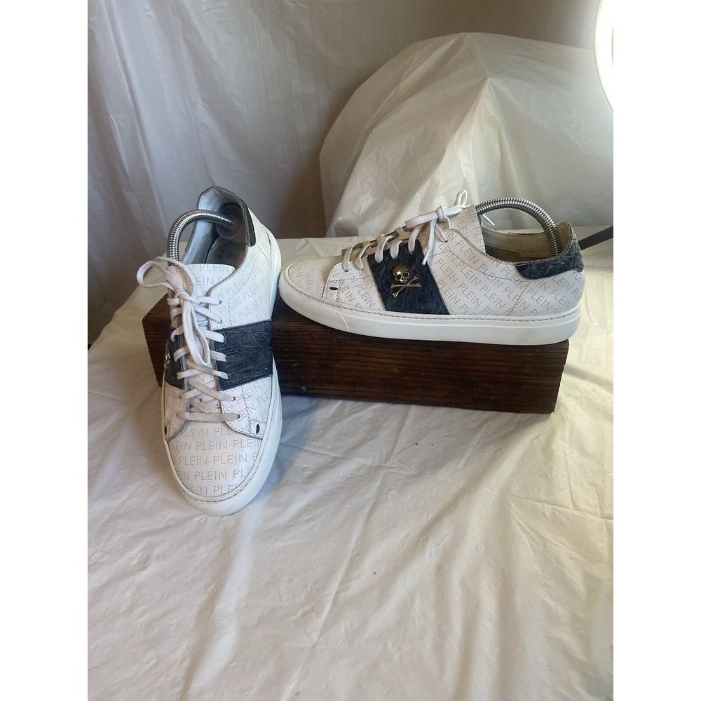 Men's Philipp Plein White Monogram Print Contrast Sneakers- Size 42-US 8.5-Rare‎